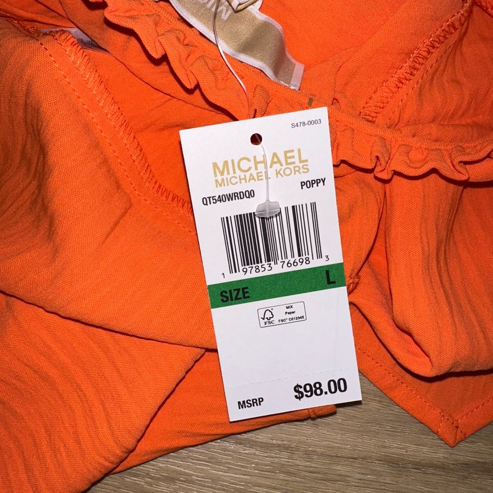 NWT Michael Kors Blouse Tank with Flutter Sleeves Poppy Orange - Picture 4 of 7